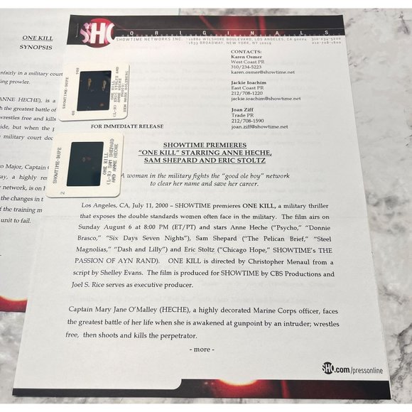 Showtime Movie Press Kit One Kill 2000 Anne Heche Sam Shepard Eric Stoltz - Picture 4 of 7